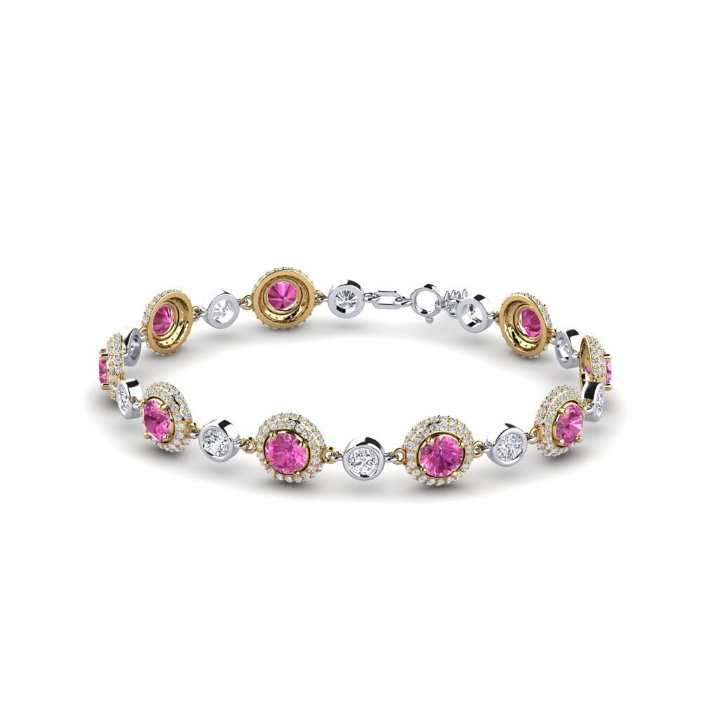 9ct Yellow & White Gold Pink Topaz Women's Bracelet Efnos