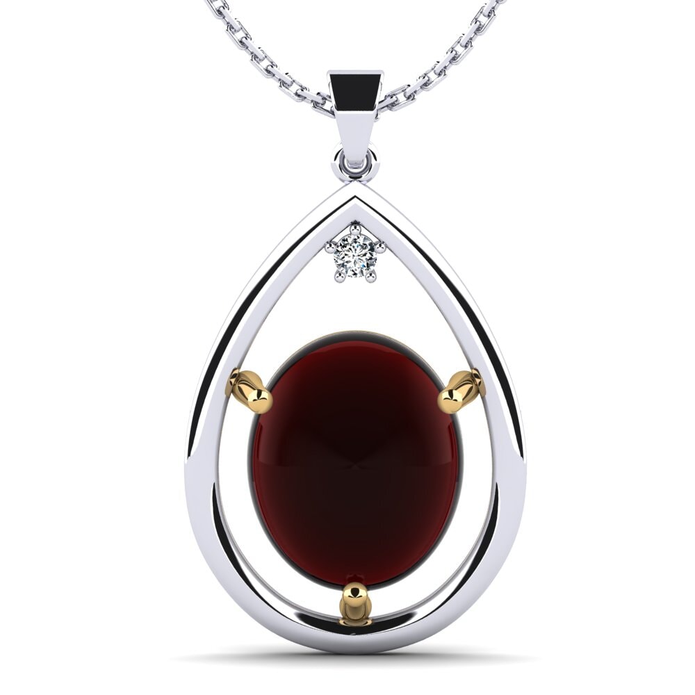 14k Oro Blanco & Amarillo Granate Cabujón Colgante de Mujer Egeria
