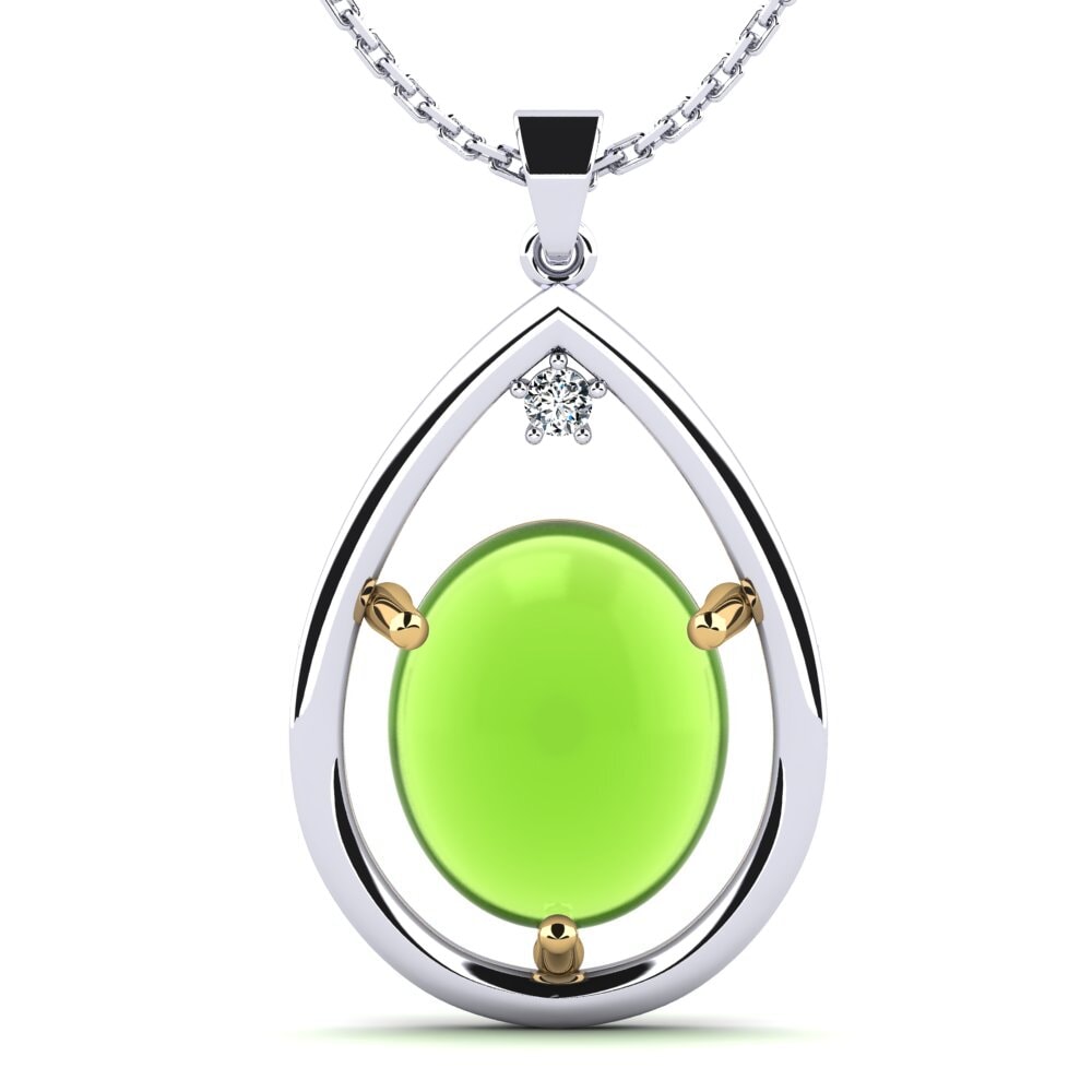 18k Oro Blanco & Amarillo Peridoto Cabujón Colgante de Mujer Egeria
