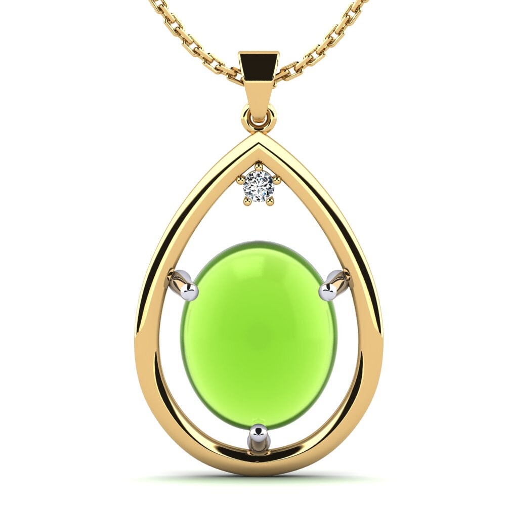 18k Oro Amarillo & Blanco Peridoto Cabujón Colgante de Mujer Egeria