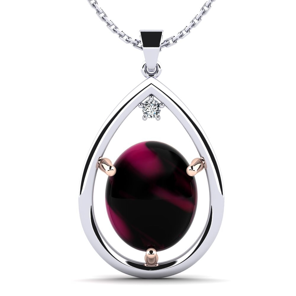 14k Oro Blanco & Rosa Granate Rhodolite Cabujón Colgante de Mujer Egeria