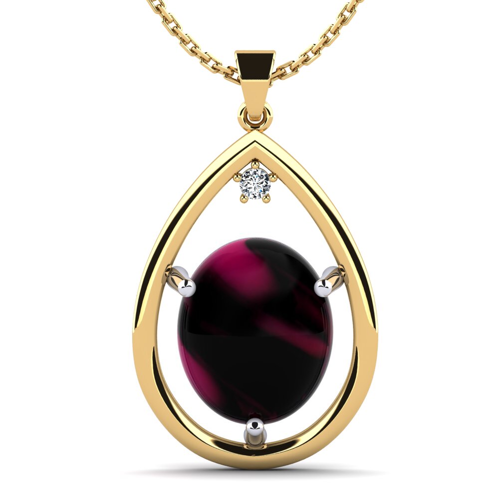 18k Oro Amarillo & Blanco Granate Rhodolite Cabujón Colgante de Mujer Egeria