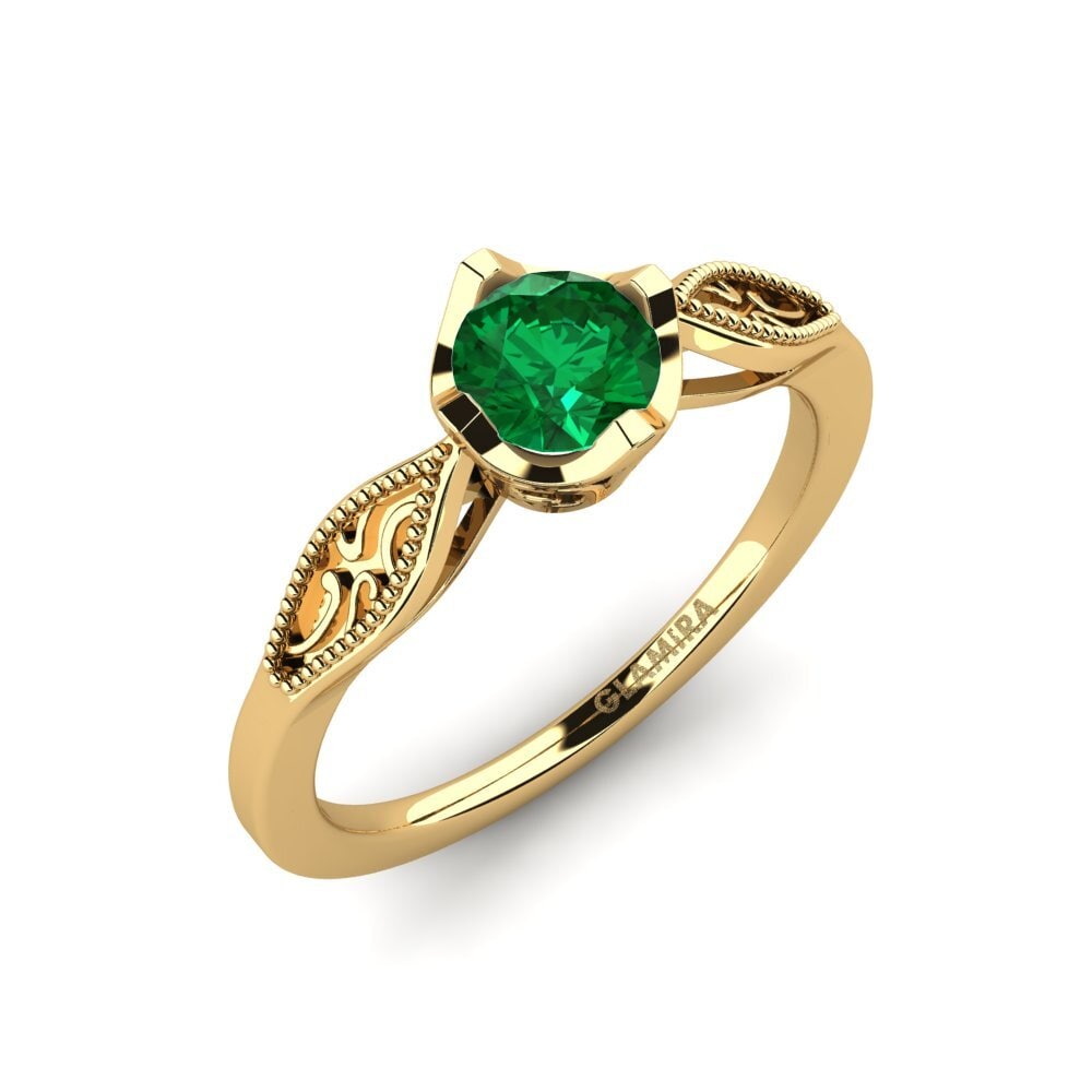 9k Oro Amarillo Esmeralda (creada en laboratorio) Anillo de compromiso Eglantine