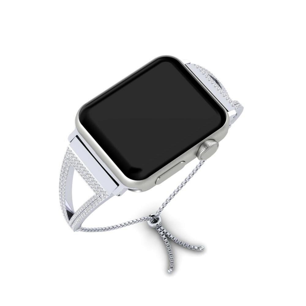 Pulseras para Apple Watch® De Reloj Apple® Egyedi - B Stainless Steel / 750 White Gold Zafiro blanco