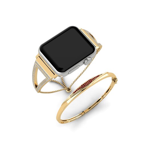 Apple Watch® Egyedi Set Stainless Steel / 585 Yellow Gold & Đá Swarovski Đỏ & Đá Swarovski