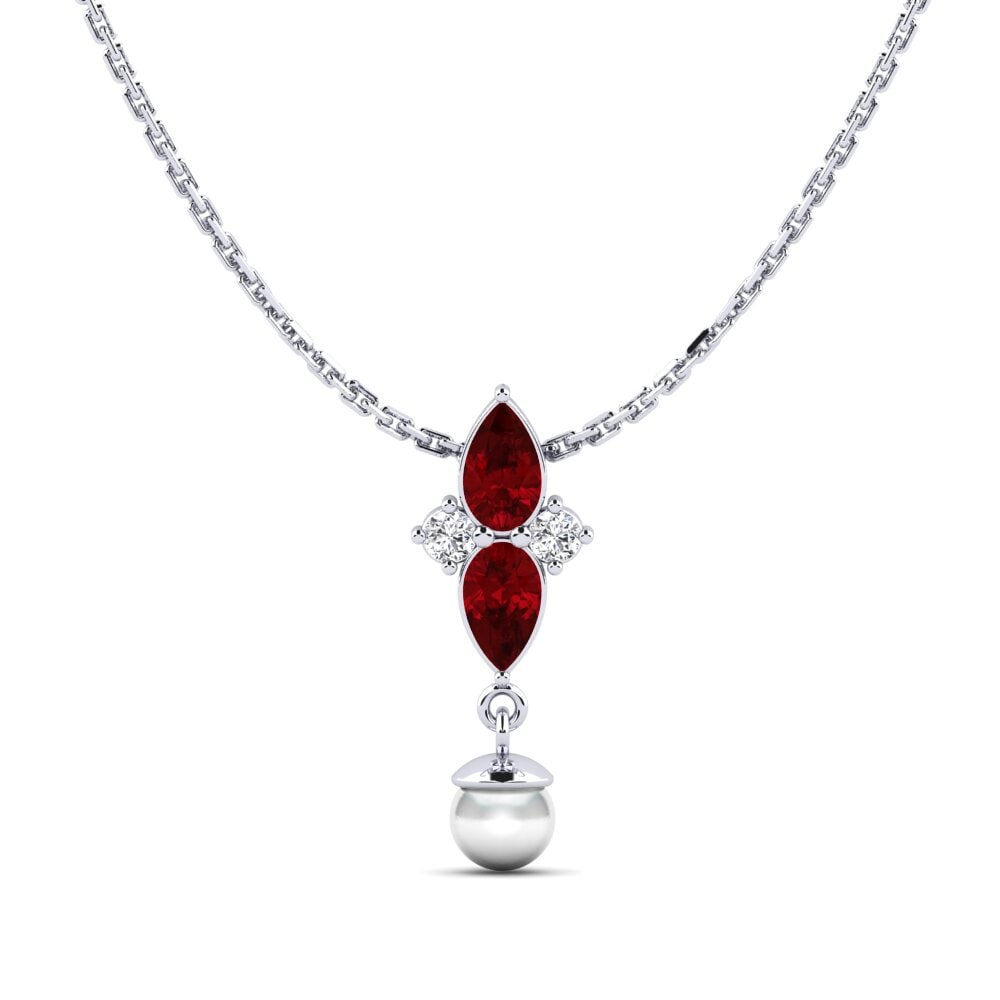 950 Palladium Red Zirconia Women's Pendant Eiffel