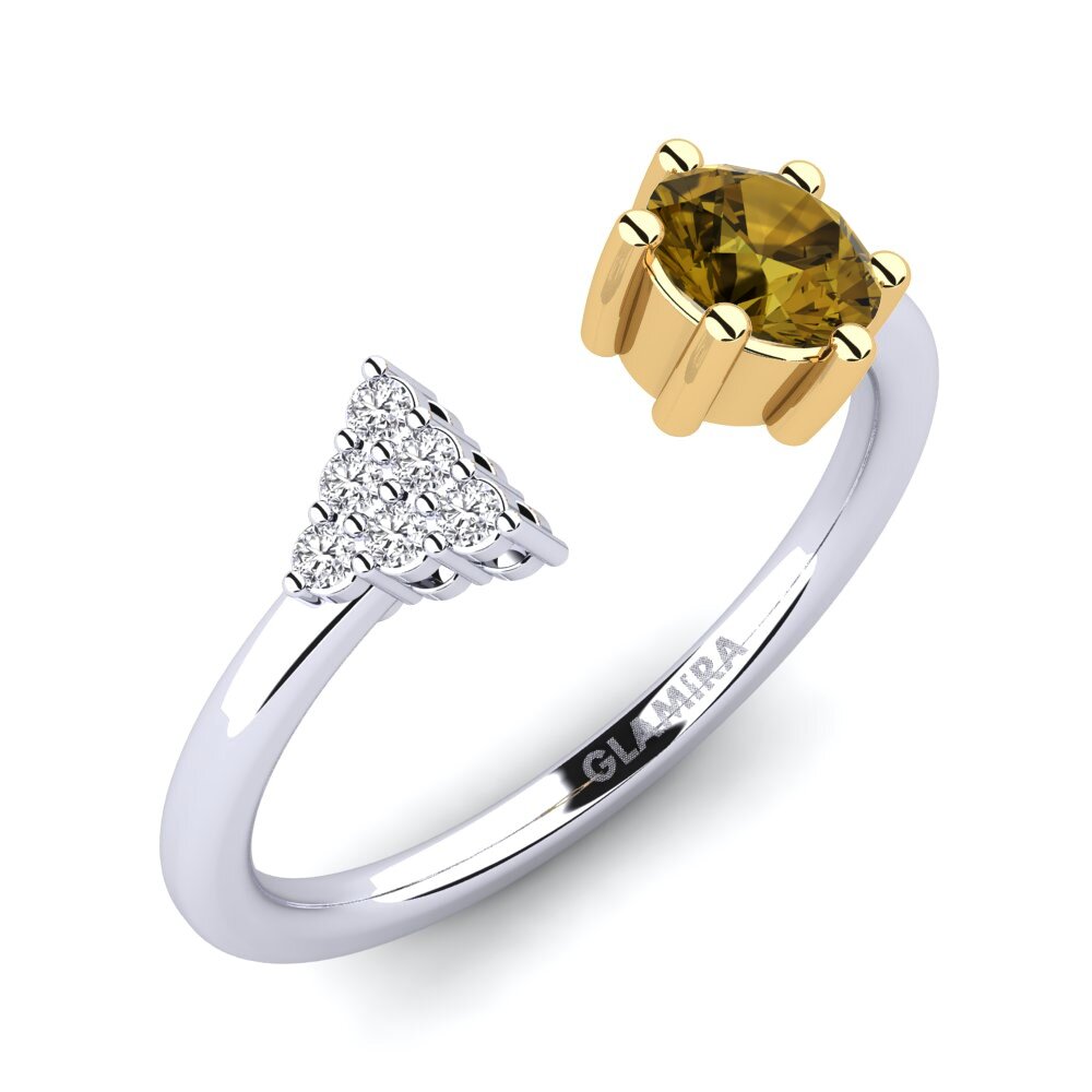 Or Blanc & Jaune 9k Zircon Brun Bague Eiluned