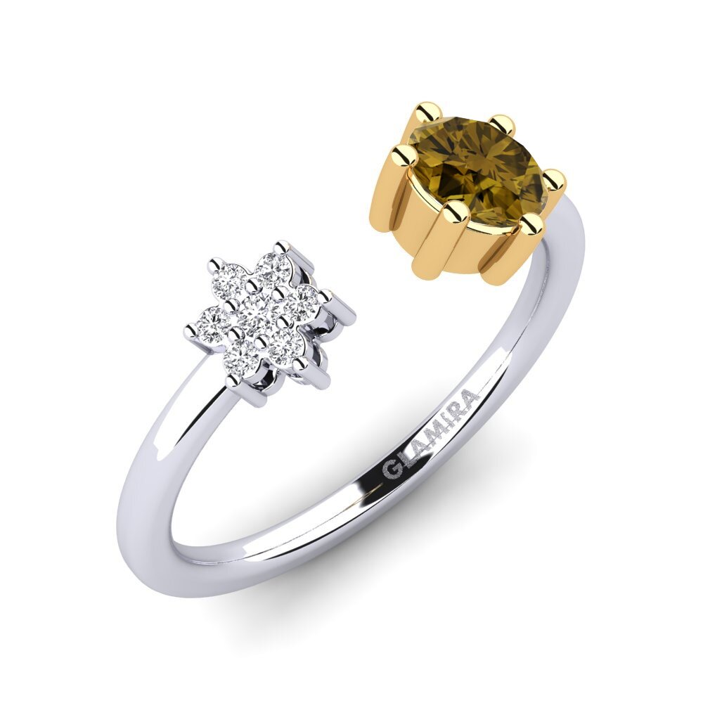 Or Blanc & Jaune 9k Zircon Brun Bague Eily