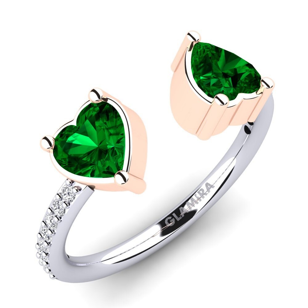 18K Wit & Rood Goud Groene Zirkoon Verlovingsring Eionia