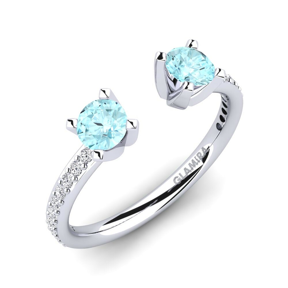 Round 0.5 Carat Solitaire Pave Aquamarine 14k White Gold Engagement Ring Ejeria