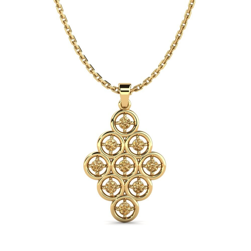 14k Yellow Gold Brown Diamond Women's Pendant Ekaitz