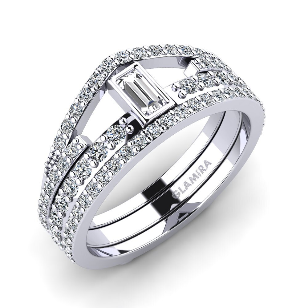 Anello in oro bianco 18kt. con diamanti taglio marquise, baguette e brillante... | Bolli&Romiti