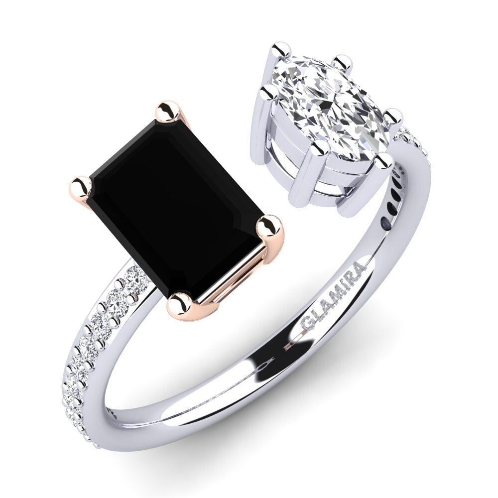 9ct White & Rose Gold Black Onyx Engagement Ring Ekua
