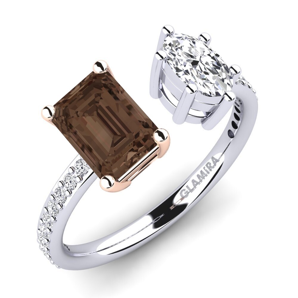 9ct White & Rose Gold Smoky Quartz Engagement Ring Ekua