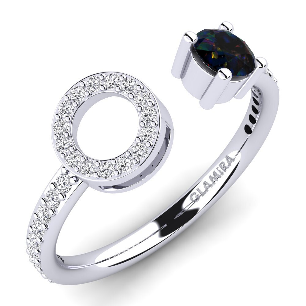 White Silver Black Opal Ring Eladia