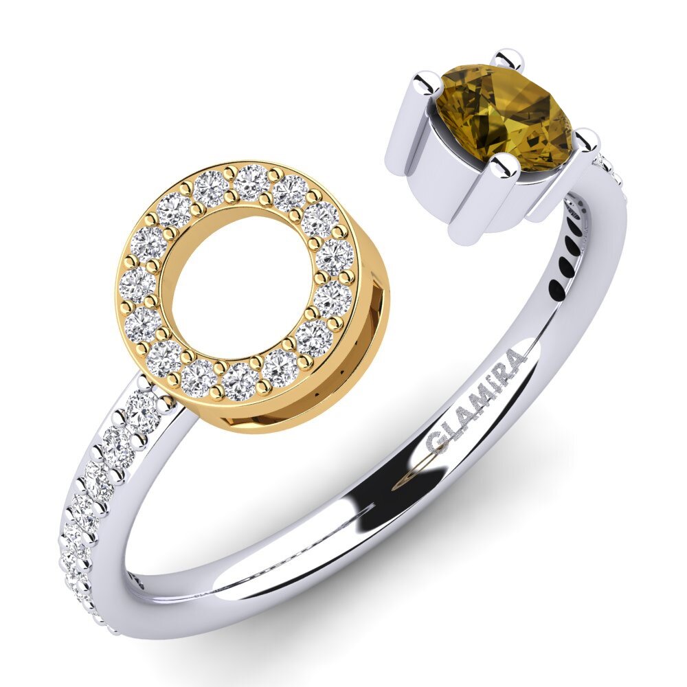 Or Blanc & Jaune 9k Zircon Brun Bague Eladia