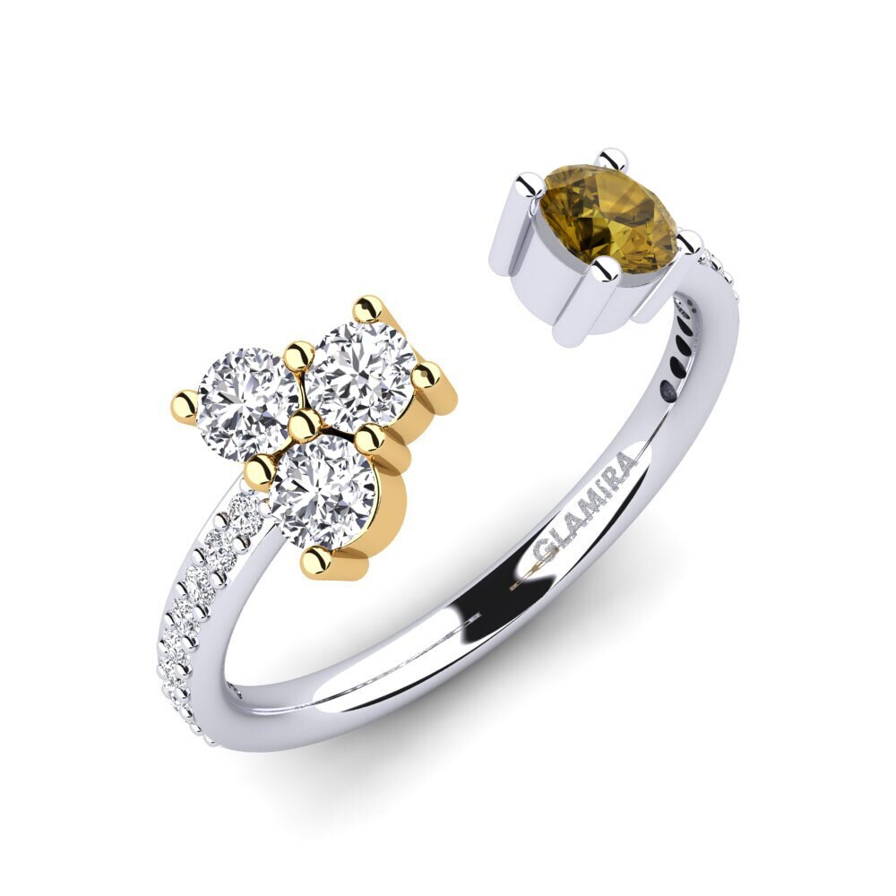 Or Blanc & Jaune 9k Zircon Brun Bague Elaini