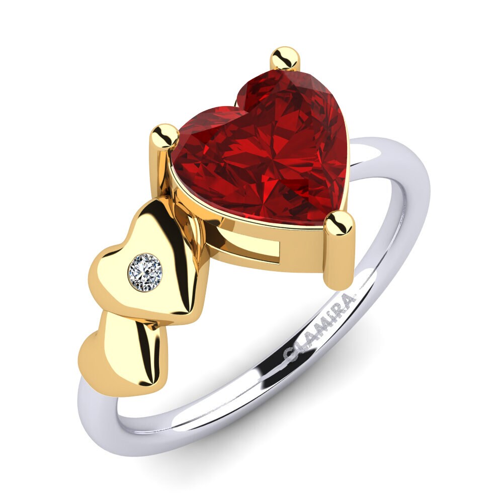 750 Weiß & Gelbgold Rubin (im Labor gezüchtet) Ring Elauna