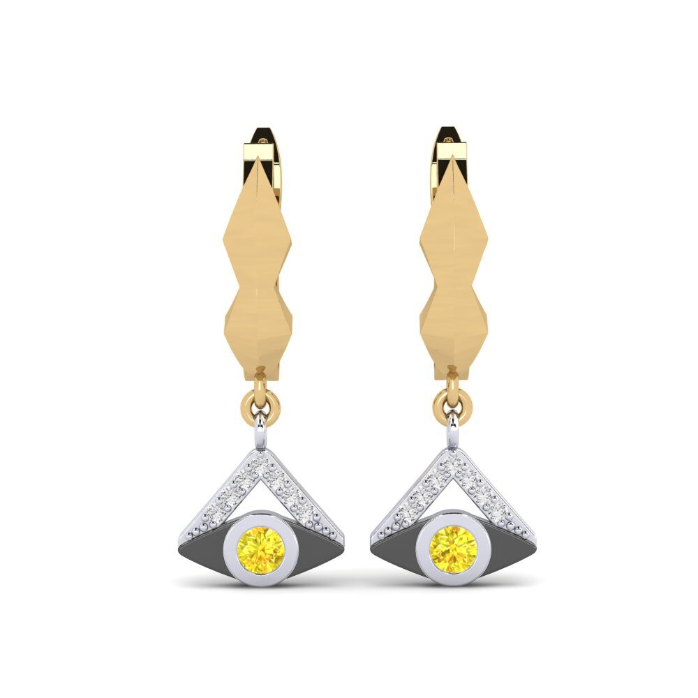 14ct Yellow / White Gold Yellow Sapphire Women's Earring Elbellezza