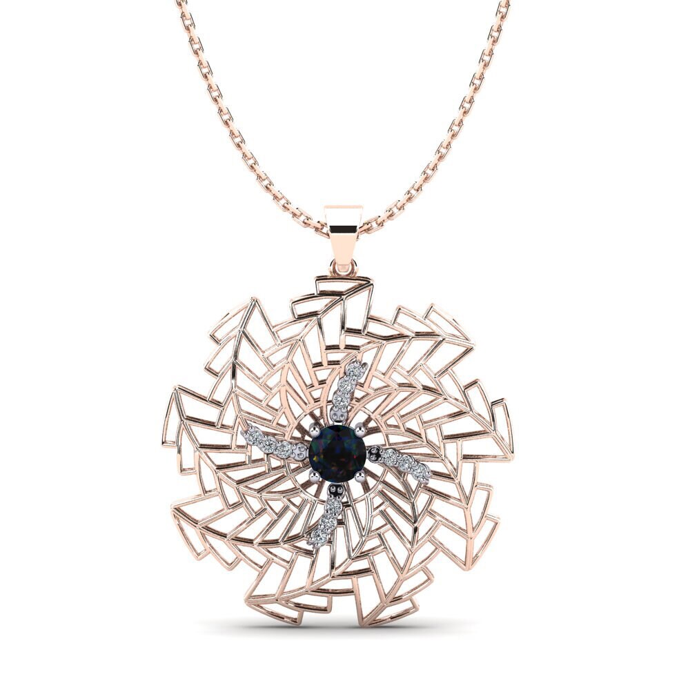Dây chuyền Vàng Trắng-Đỏ 9K Đá Opal Đen Fusion