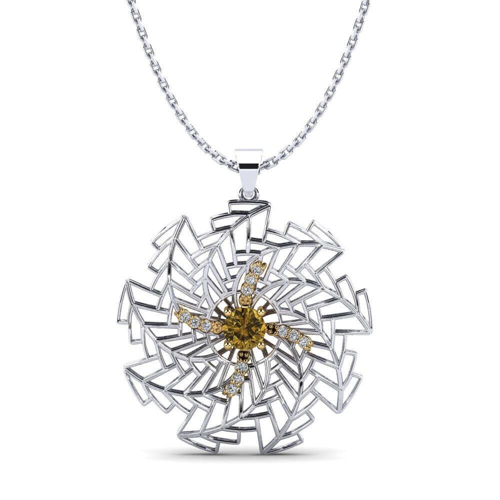 Dây chuyền Vàng Trắng-Vàng 9K Đá Zircon Nâu Fusion