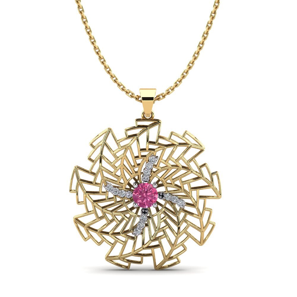 Dây chuyền Vàng-Trắng 9K Đá Tourmaline Hồng / Bích tỷ Fusion