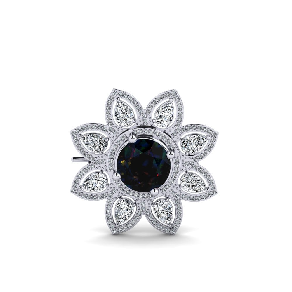 14ct White Gold Black Opal Brooch Elene