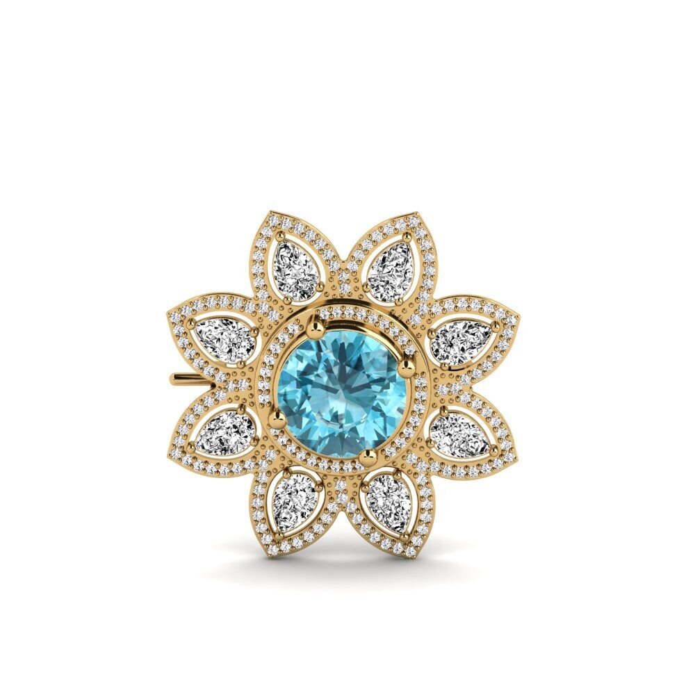 Gelbgold 375 Blauer Zirkon Brosche Elene
