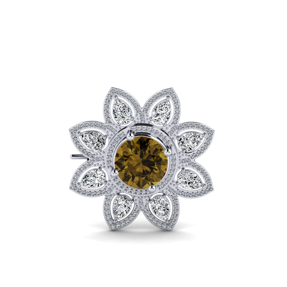 14ct White Gold Brown Zircon Brooch Elene