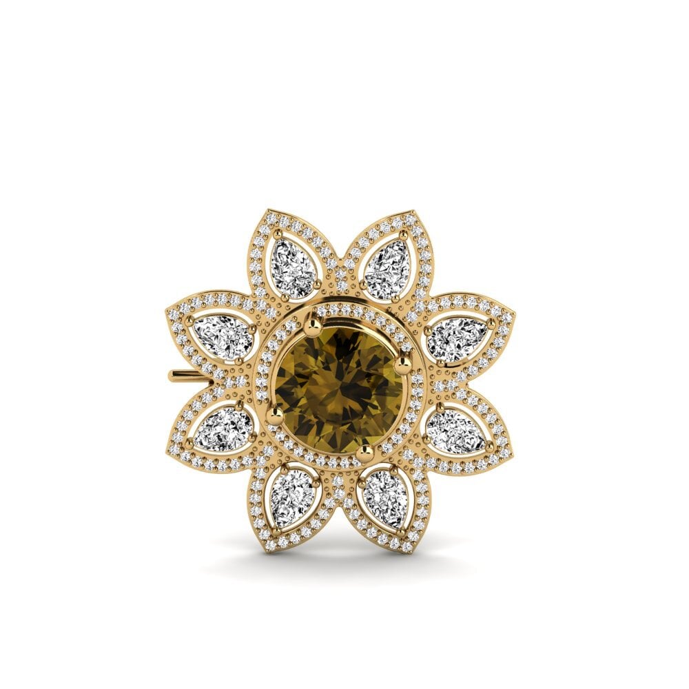 Gelbgold 585 Brauner Zirkon Brosche Elene