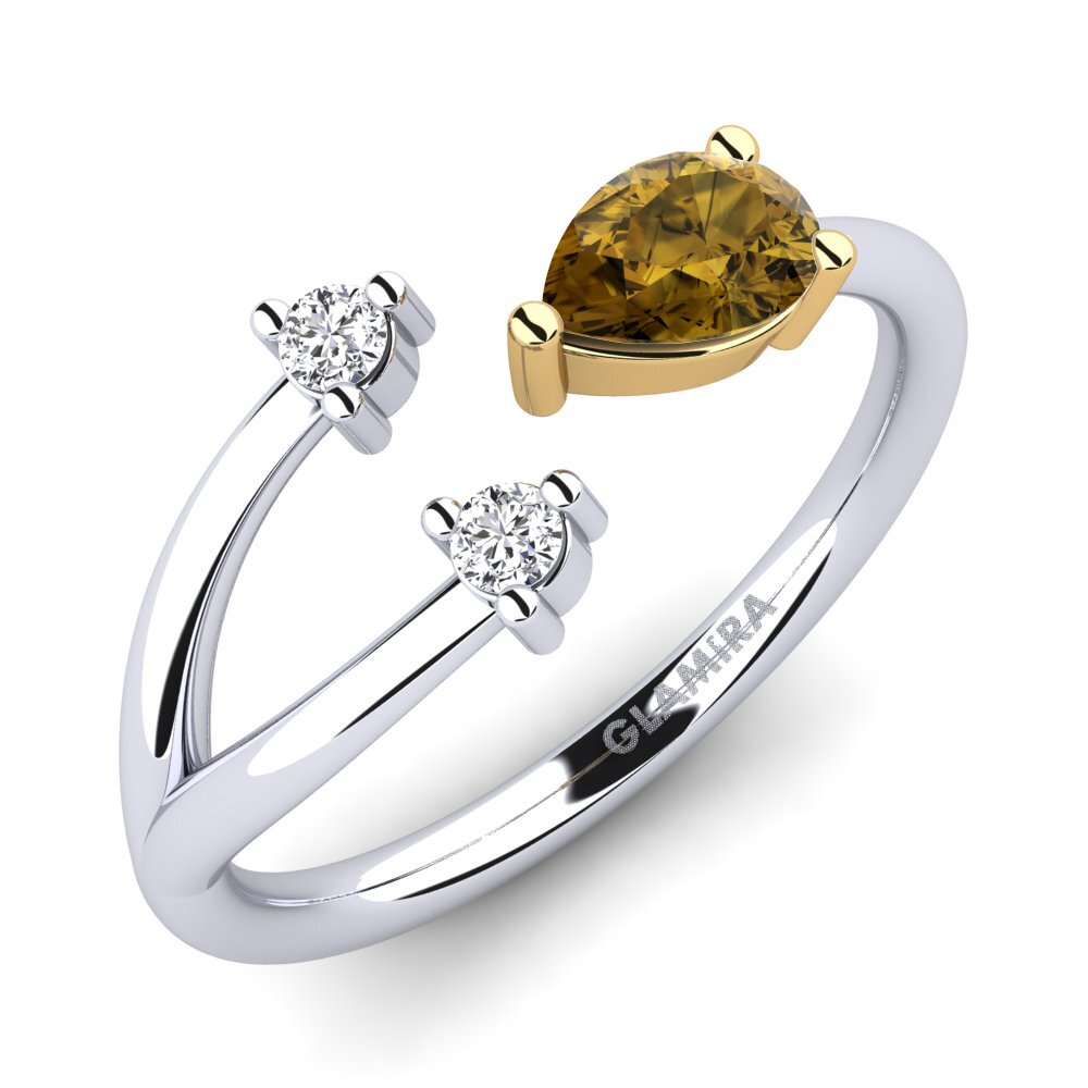 Or Blanc & Jaune 9k Zircon Brun Bague Elenora