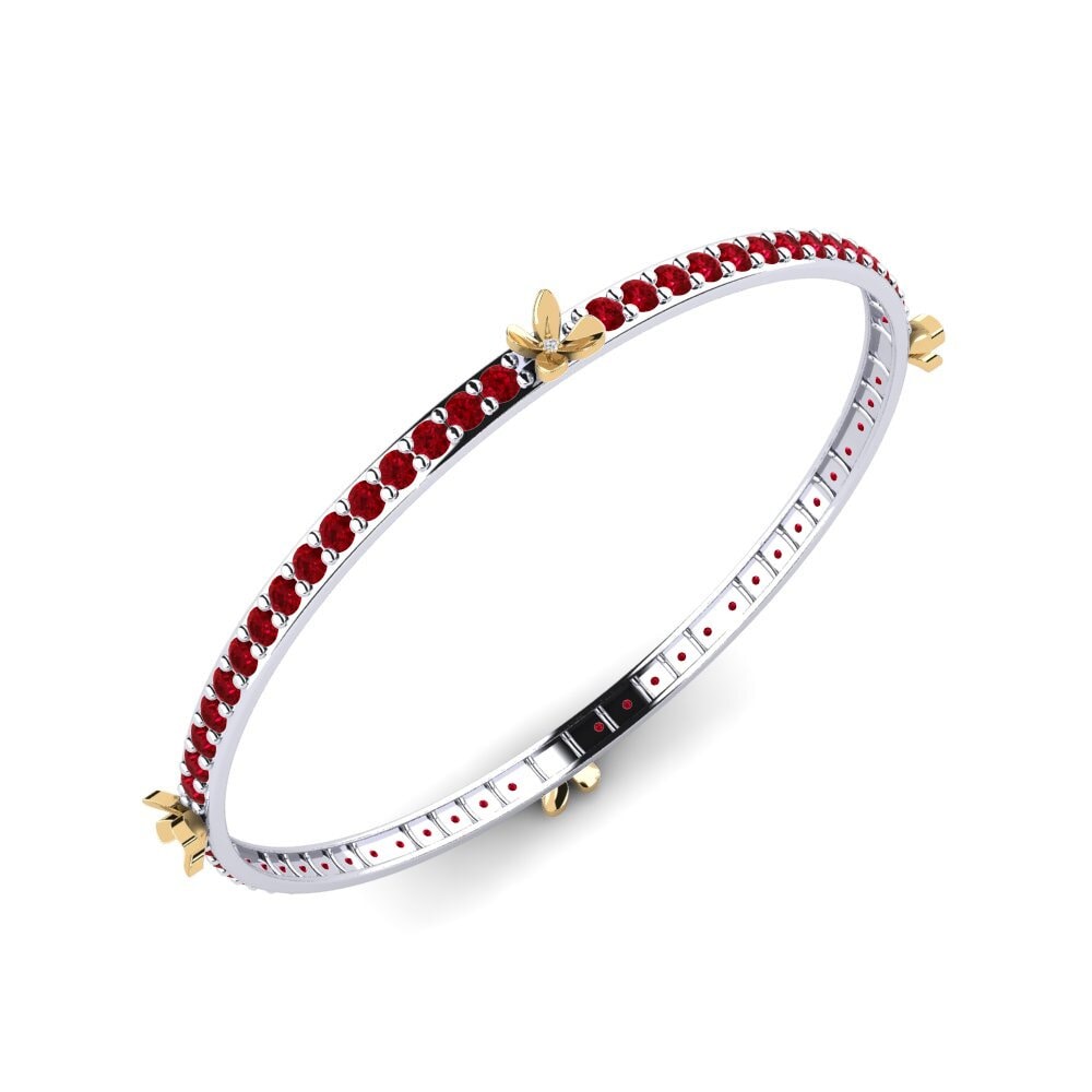 9ct White & Yellow Gold Red Zirconia Women's Bangle Elicona