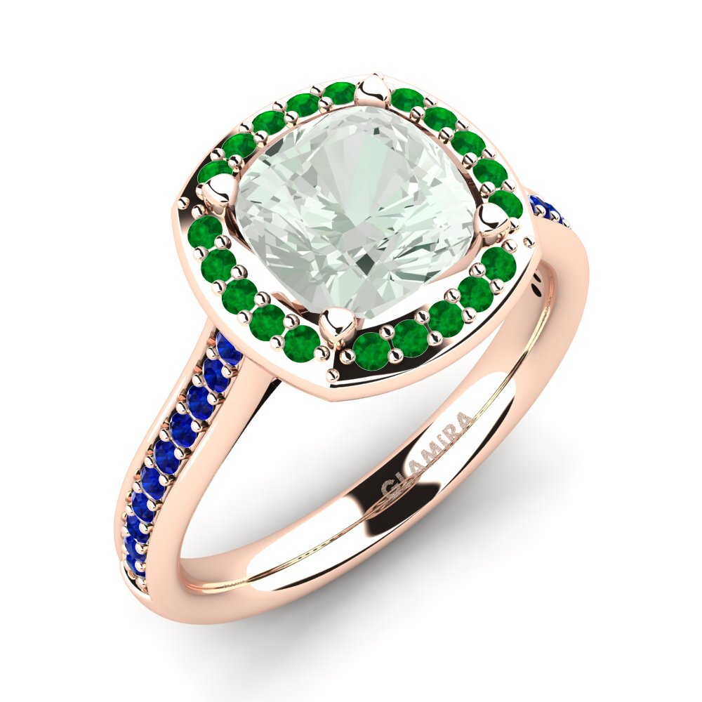 18k Oro Rosa Amatista verde Anillo de compromiso Elienor