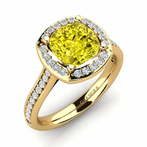 Anillo Elienor Oro Amarillo 585 & Diamante Amarillo & Diamante & Cristal de Swarovski