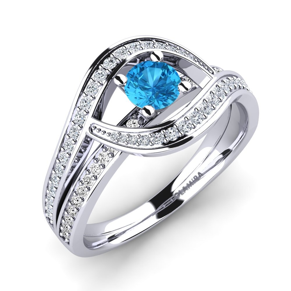 Białe Złoto 375 Niebieski Topaz Pierścionek zaręczynowy Elinore