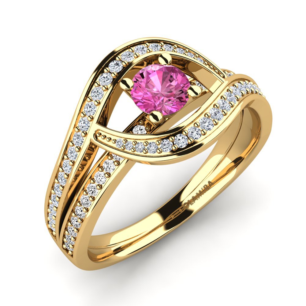 9k Oro Amarillo Topacio Rosa Anillo de compromiso Elinore