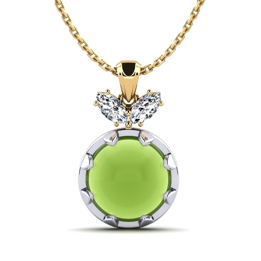18k Oro Amarillo & Blanco Peridoto Cabujón Colgante de Mujer Elischa