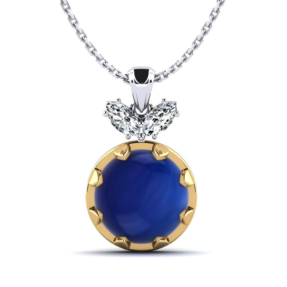 14ct White & Yellow Gold Cabochon Sapphire Women's Pendant Elischa