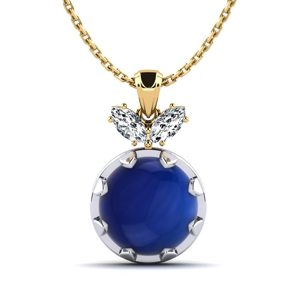 14ct Yellow & White Gold Cabochon Sapphire Women's Pendant Elischa