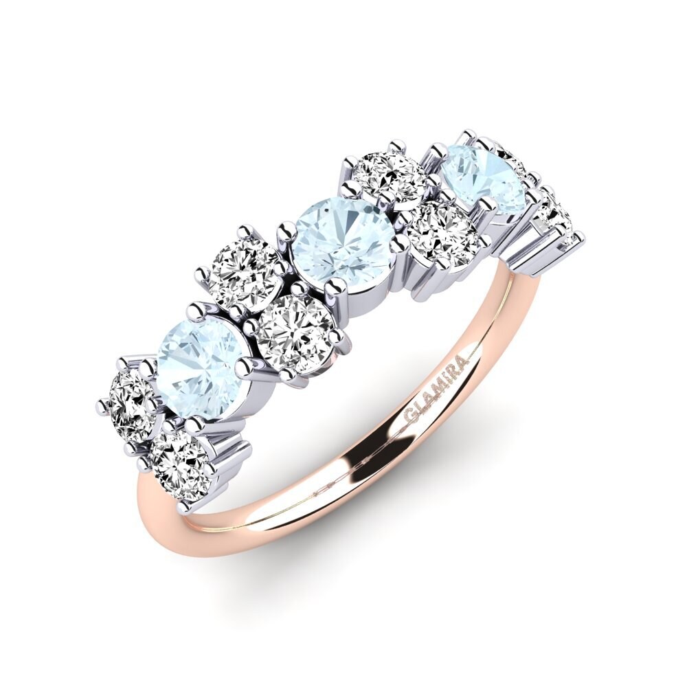 Or Rose& Blanc 14k Aigue-marine Bague Elisha