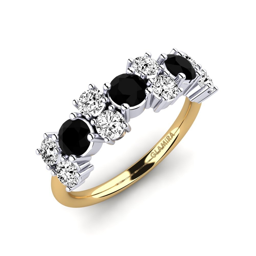 Or Jaune & Blanc 14k Onyx Noir Bague Elisha