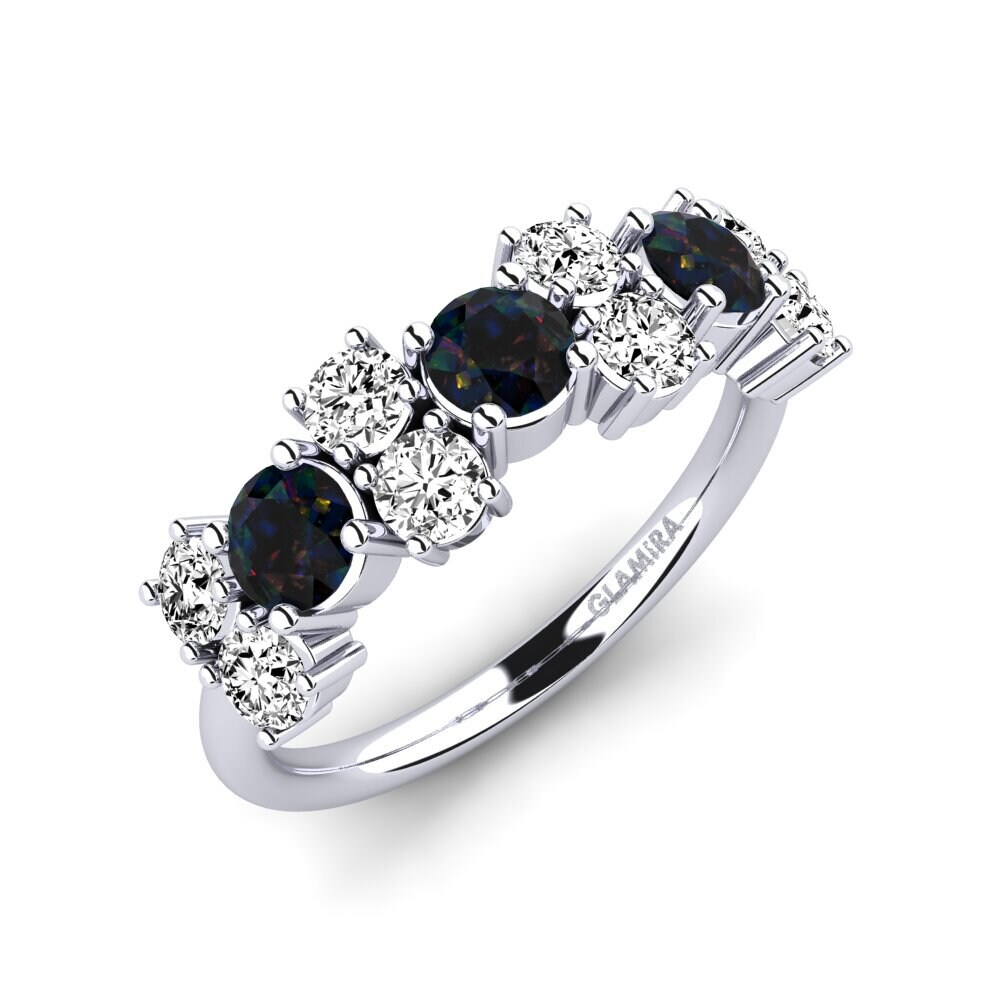 White Silver Black Opal Ring Elisha
