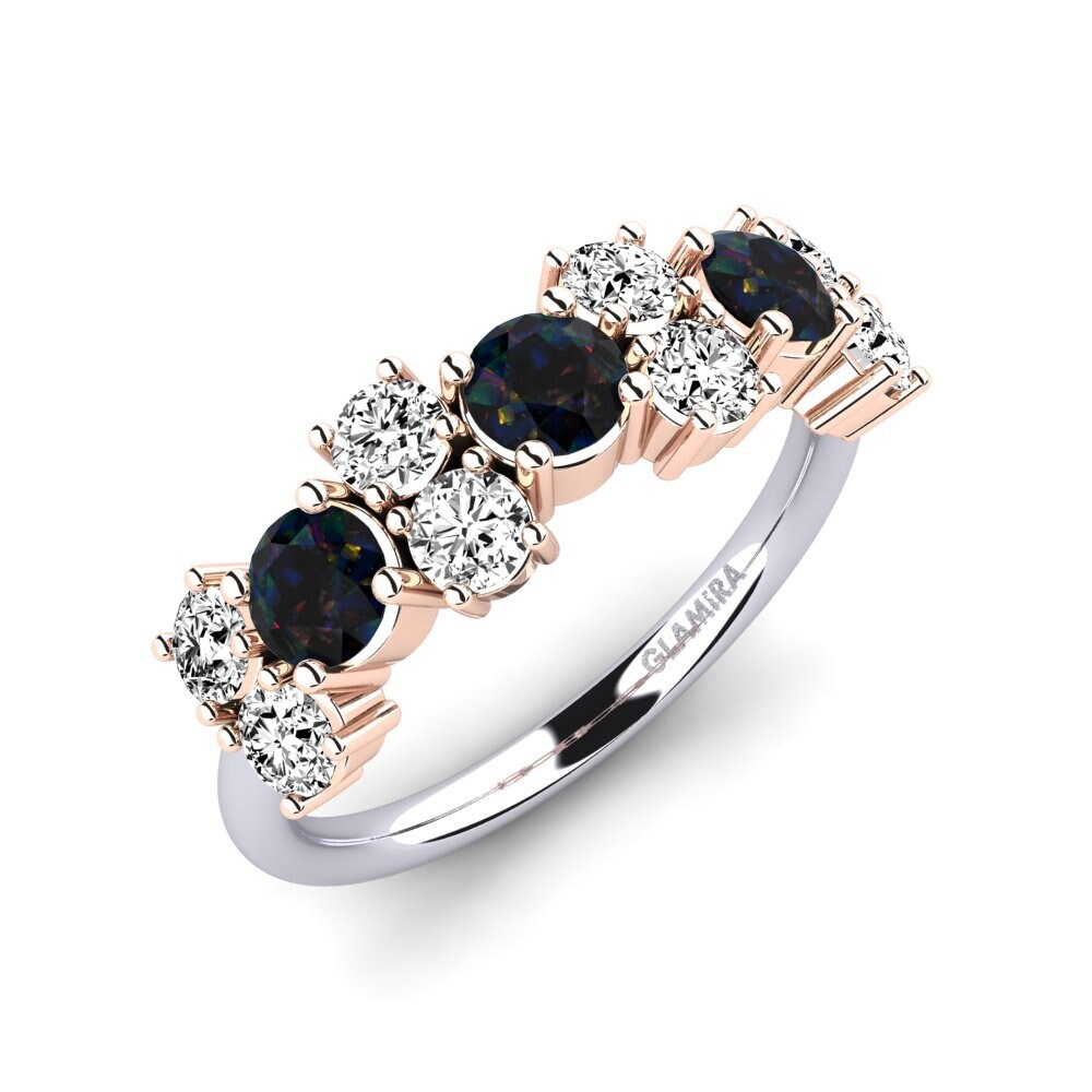 Or Blanc & Rose14k Opale Noire Bague Elisha