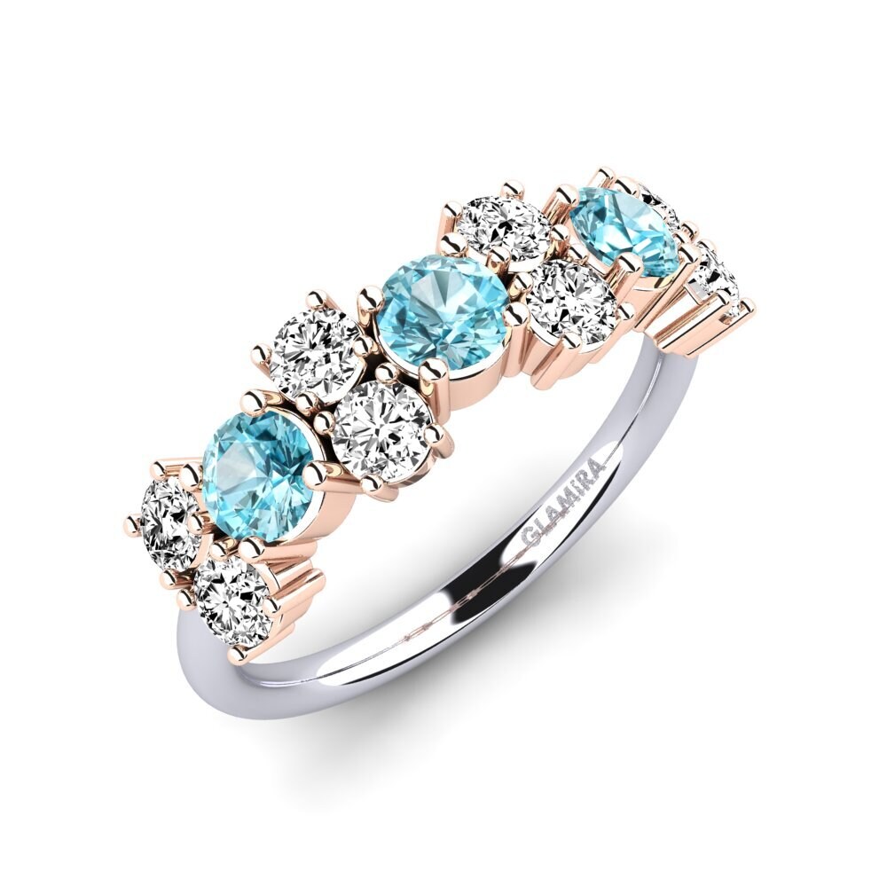 Or Blanc & Rose14k Zircon Bleu Bague Elisha