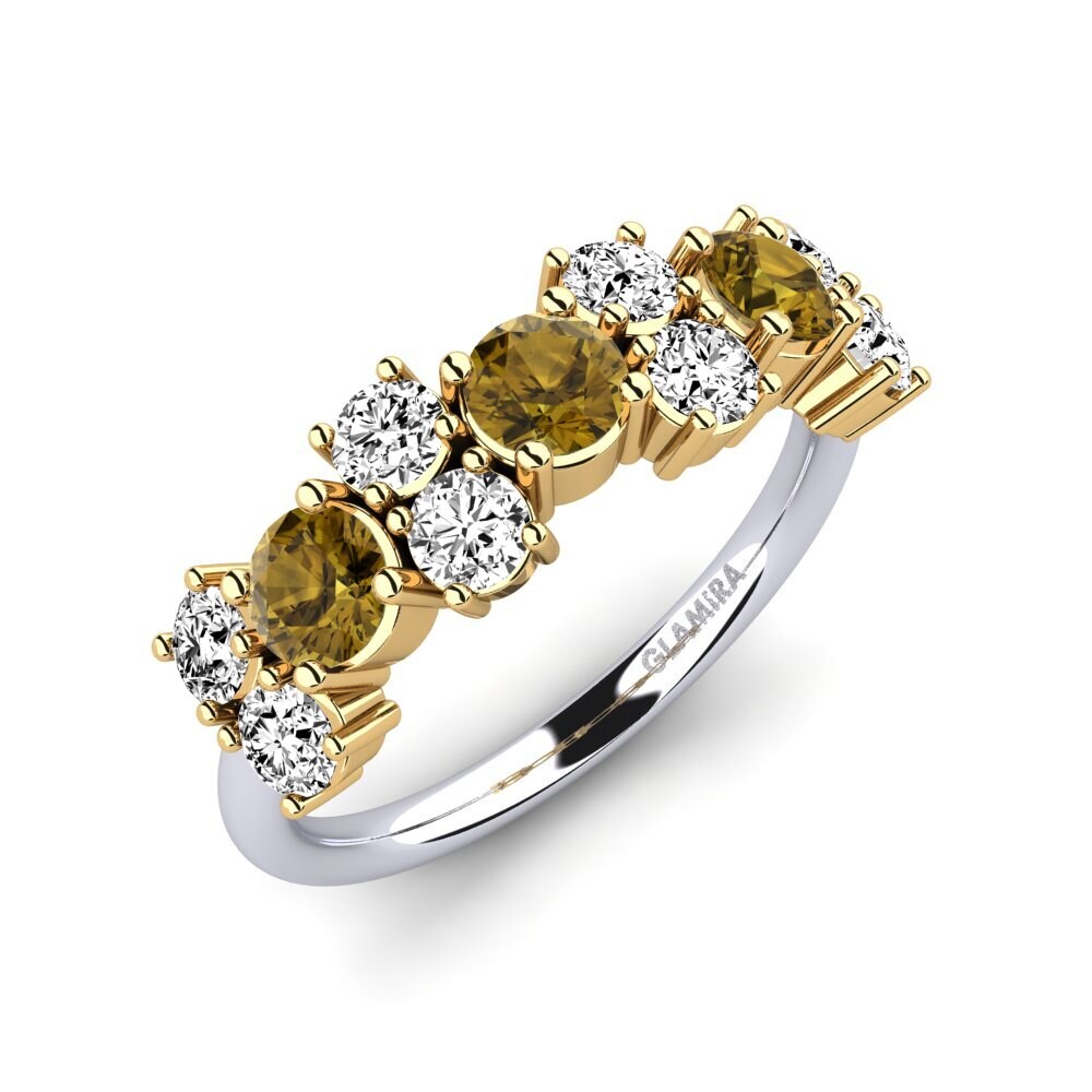 Or Blanc & Jaune 9k Zircon Brun Bague Elisha