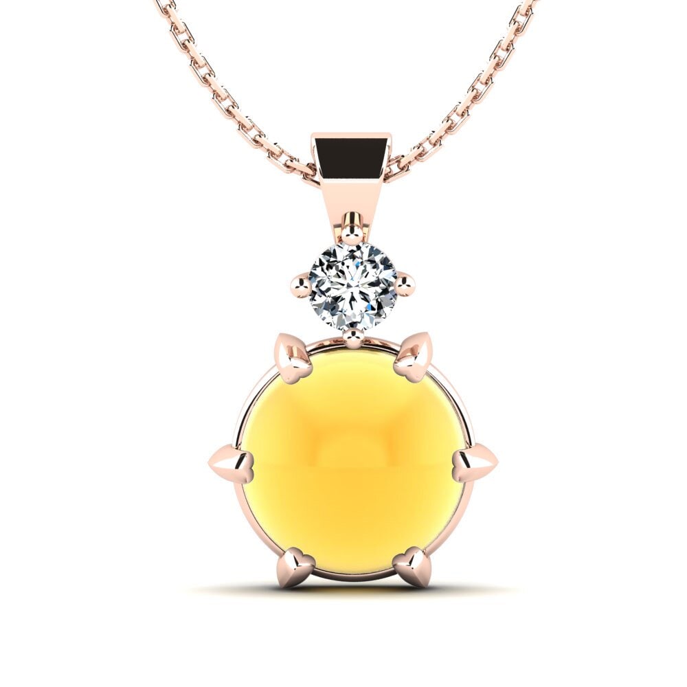 14k Oro Rosa Citrino Cabujón Colgante de Mujer Elisho