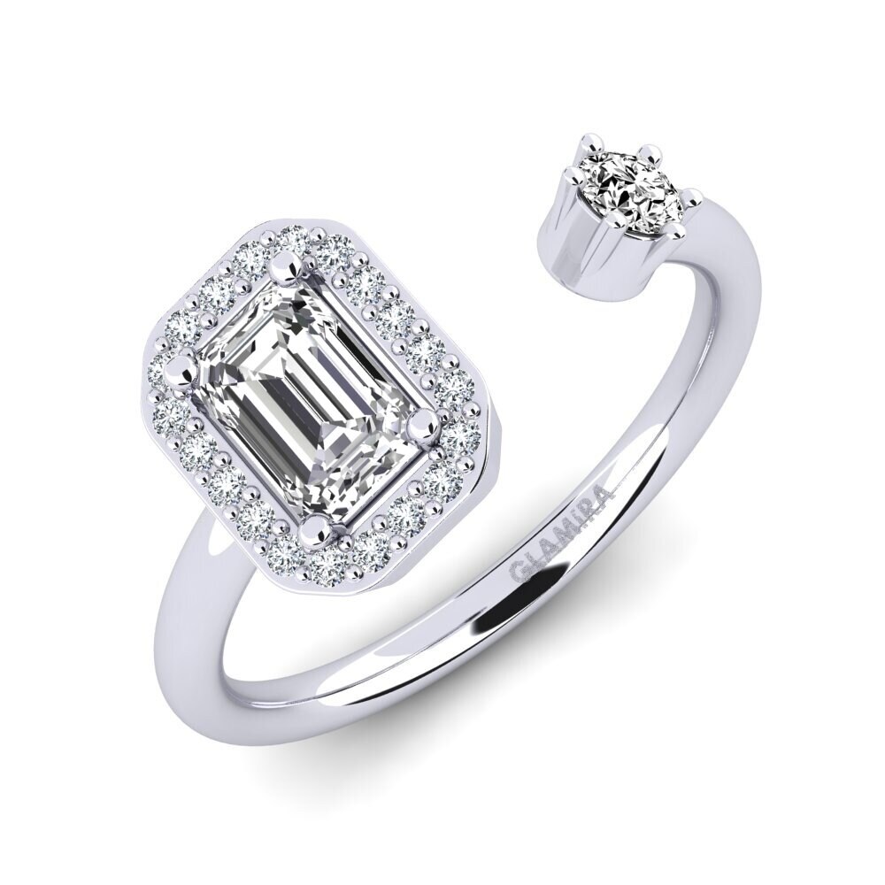 Bague De Fiançailles Halo - Moissanite Blanche 2,45 Ct Taille émeraude - Or Blanc 14k