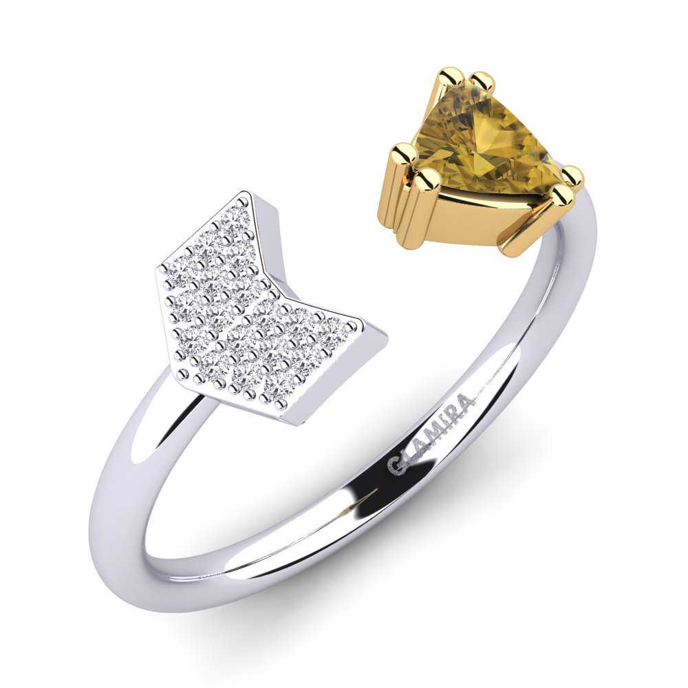Or Blanc & Jaune 9k Zircon Brun Bague Ellger