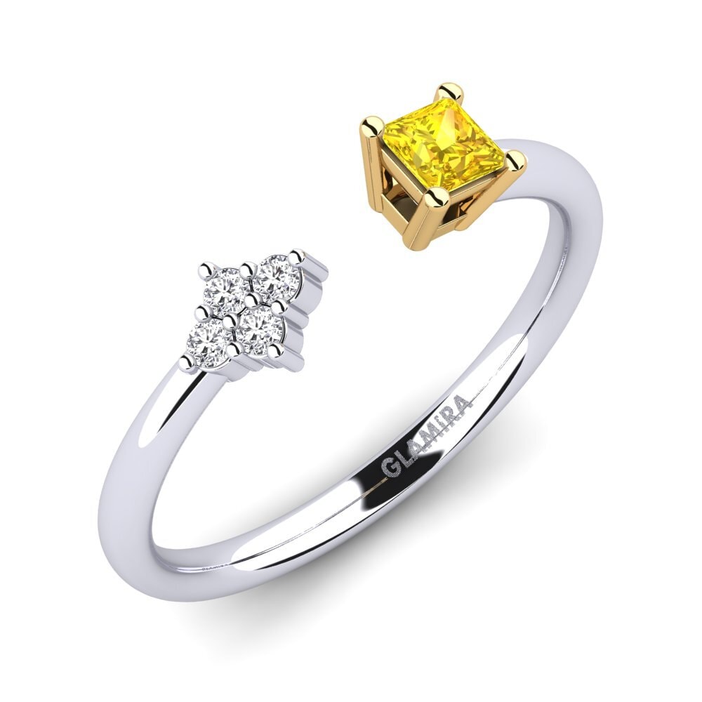 14k Oro Blanco & Amarillo Zafiro amarillo Anillo Elliana