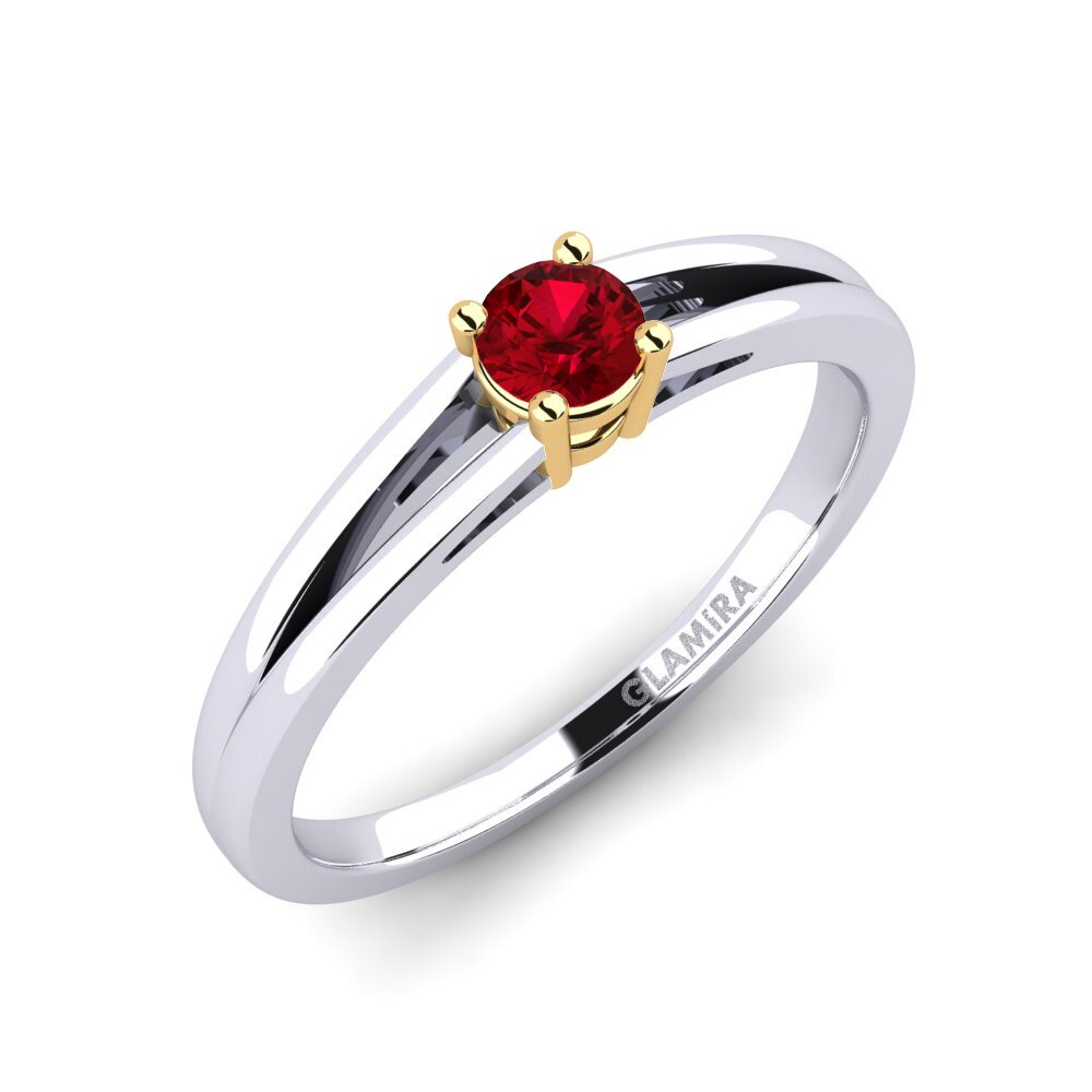 14K White & Yellow Gold Red Zirconia Engagement Ring Ellie